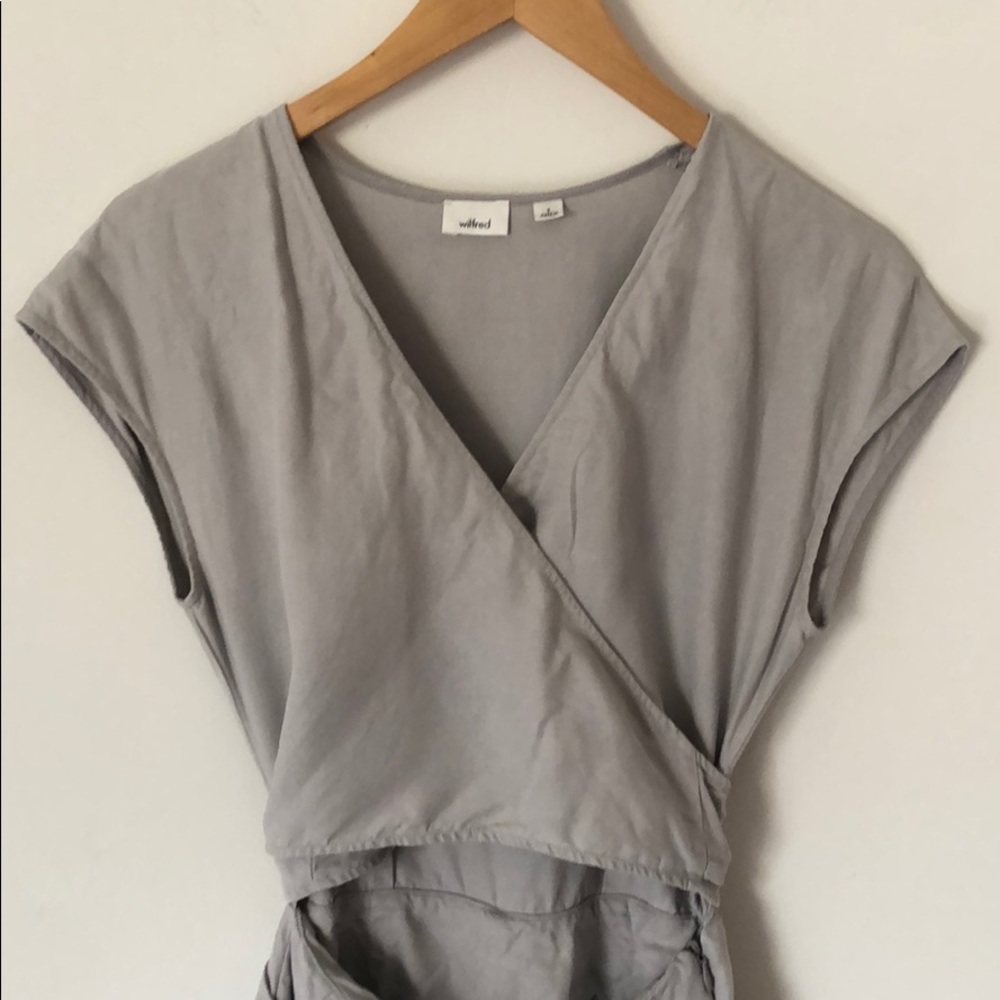 Aritzia Wilfred Brax Wrap Tie Jumpsuit Pearl Grey - Picture 5 of 7